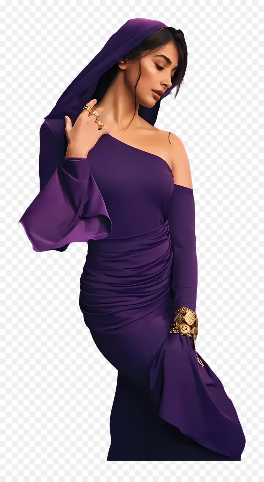 Pooja Hegde，Vestido Roxo PNG