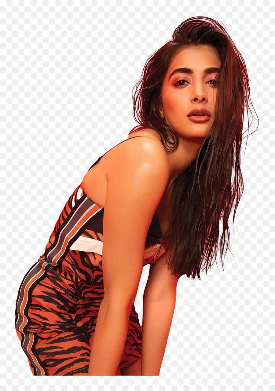 Pooja Hegde，Mulher Com Vestido Estampado PNG