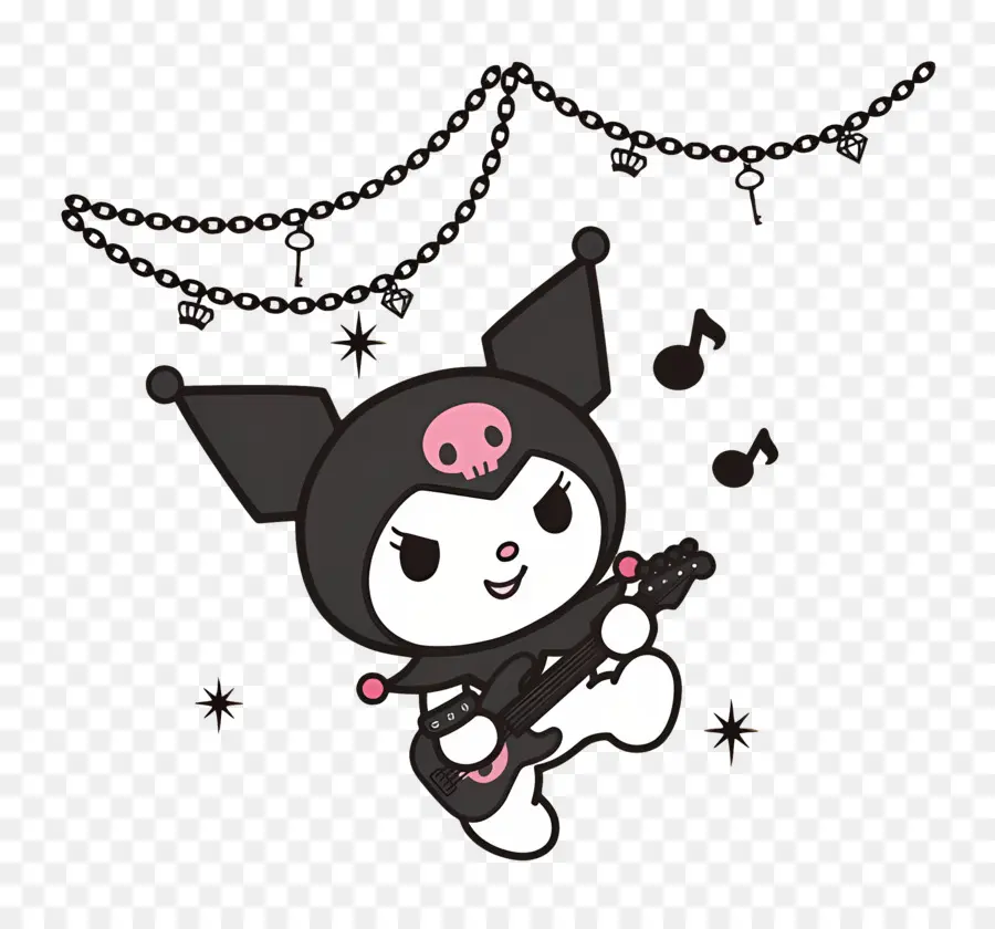 Kuromi，Personagem De Desenho Animado Tocando Violão PNG