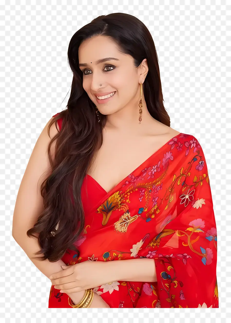 Shraddha Kapoor，Mulher Com Vestido Floral Vermelho PNG