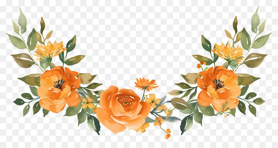 Borda Floral，Desenho Floral Laranja PNG