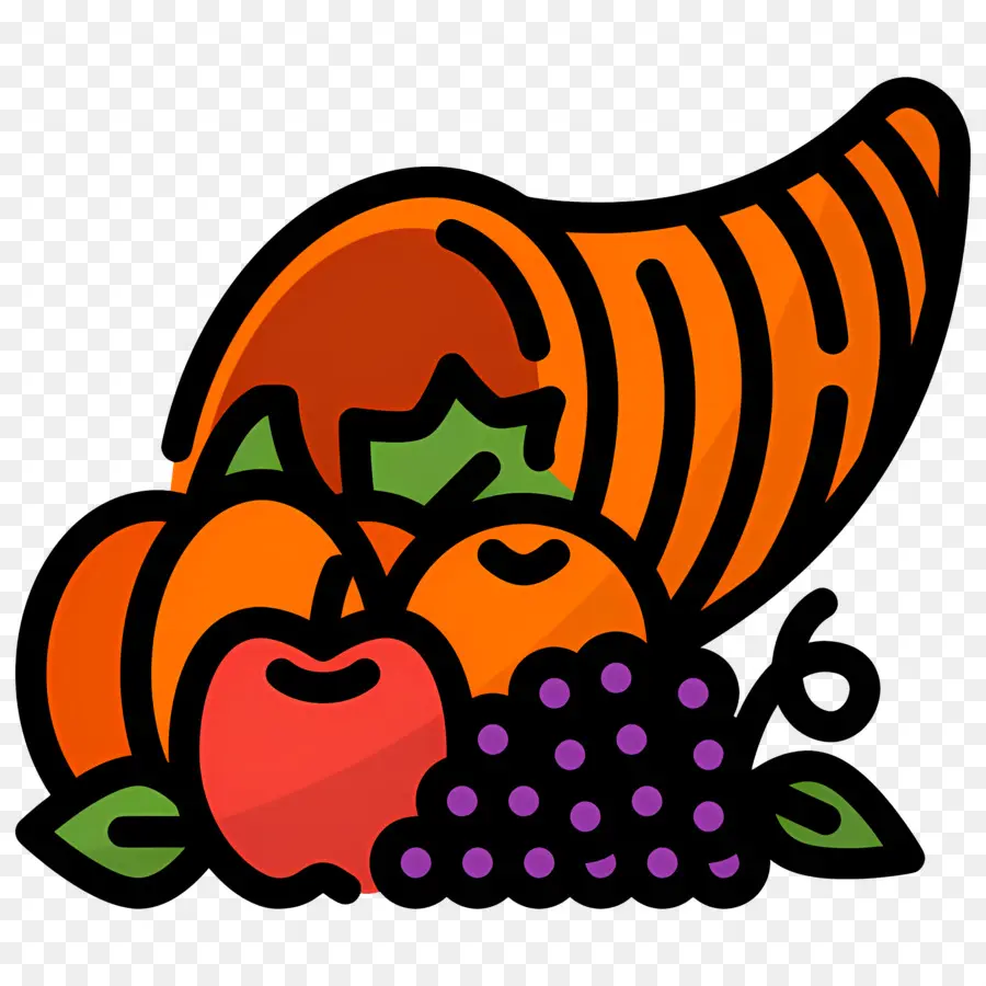 Cornucópia De Ação De Graças，Cornucópia Com Maçãs E Uvas PNG