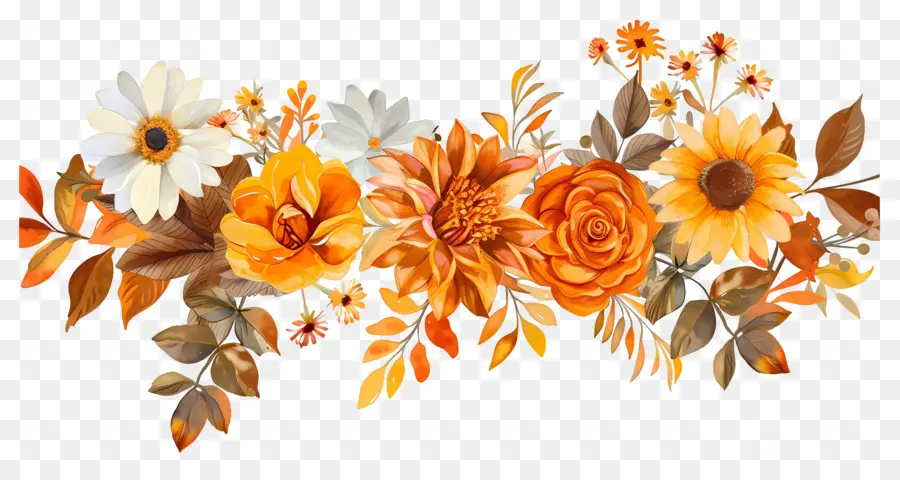 Borda Floral，Desenho Floral Laranja PNG