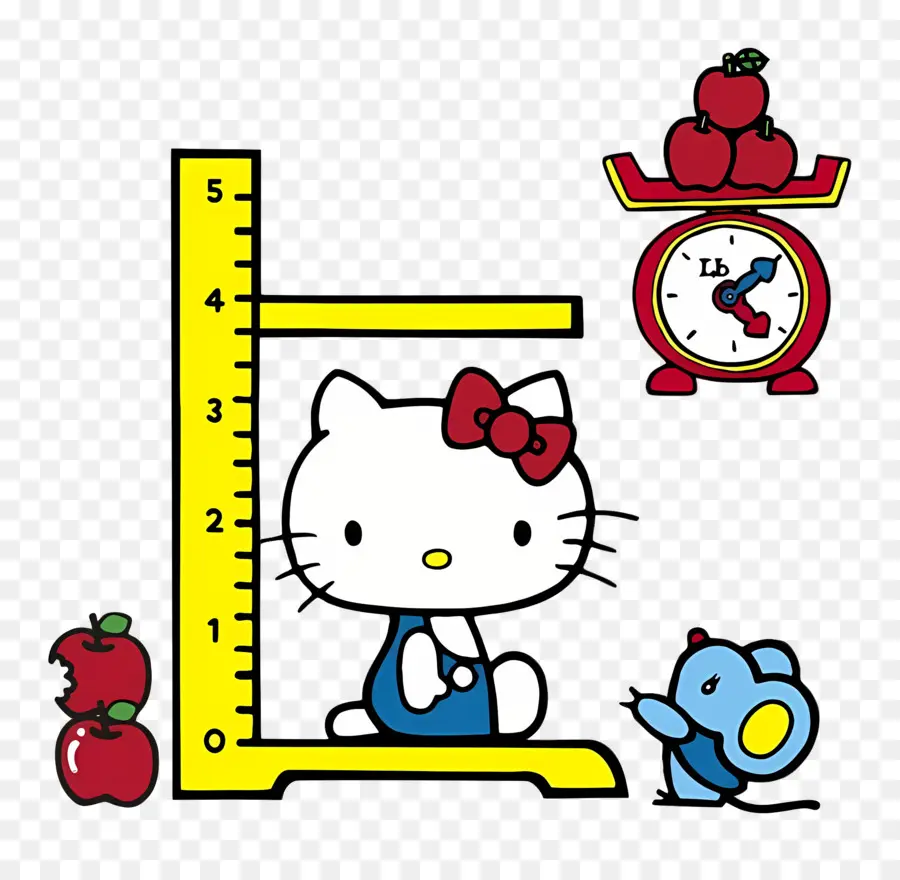 Olá Gatinha，Hello Kitty Com Escala De Medição PNG