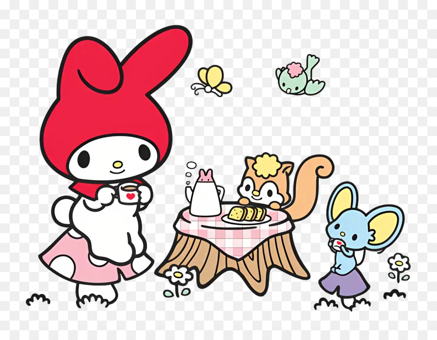 Minha Melodia，Personagens Fofinhos Com Chá E Lanches PNG