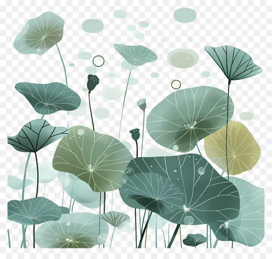 Folhas De Lótus，Folhas E Flores De Lótus PNG