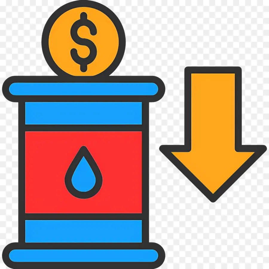 Investimento Em Baixa，Barril De Petróleo Com Flecha PNG