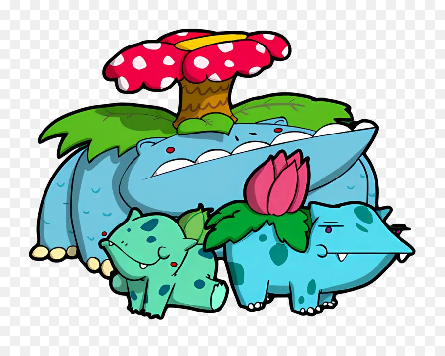 Bulbasauro，Família Bulbasaur De Desenho Animado PNG