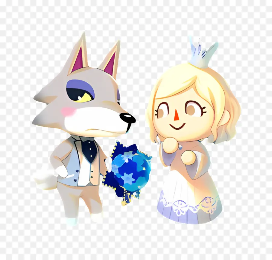 Travessia De Animais，Lobo E Menina Com Flor Azul PNG