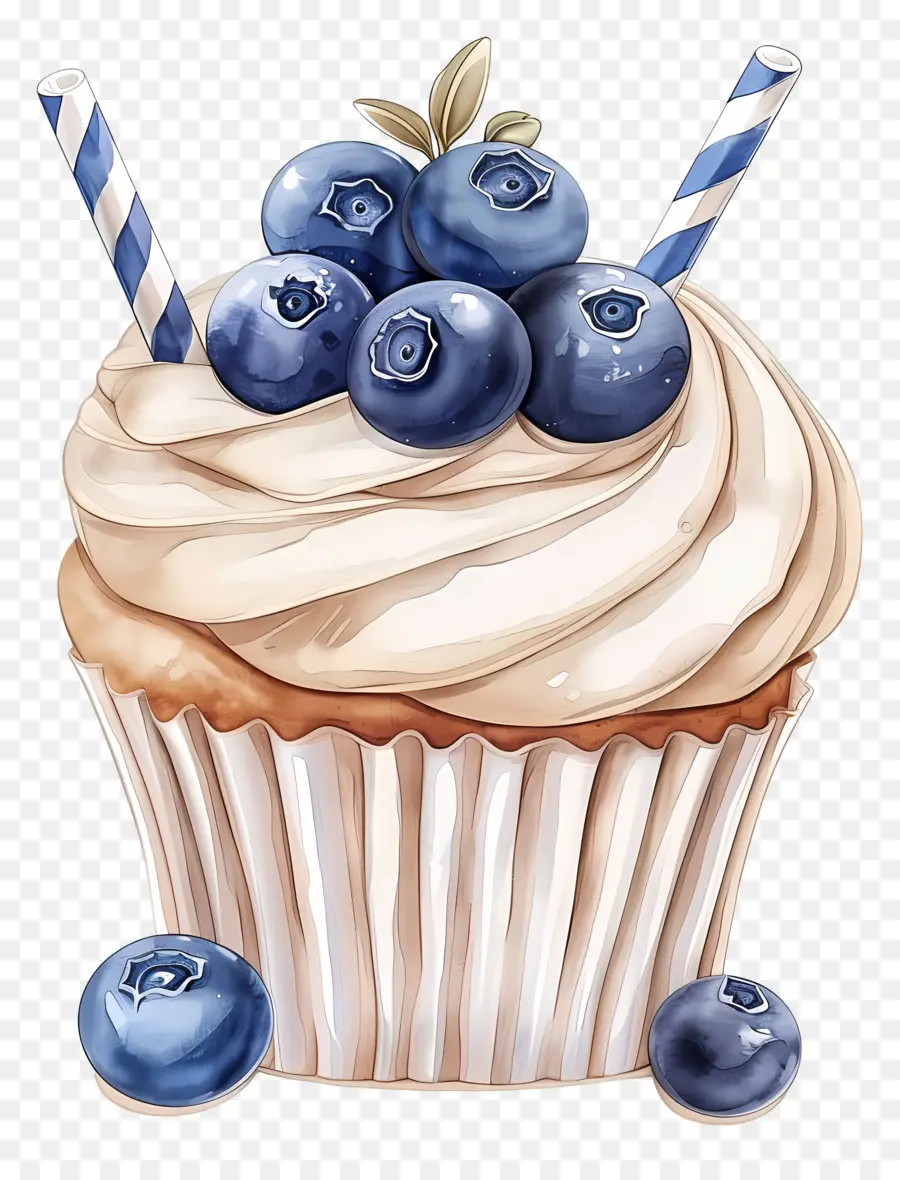 Bolinho Vintage，Cupcake Com Mirtilos PNG