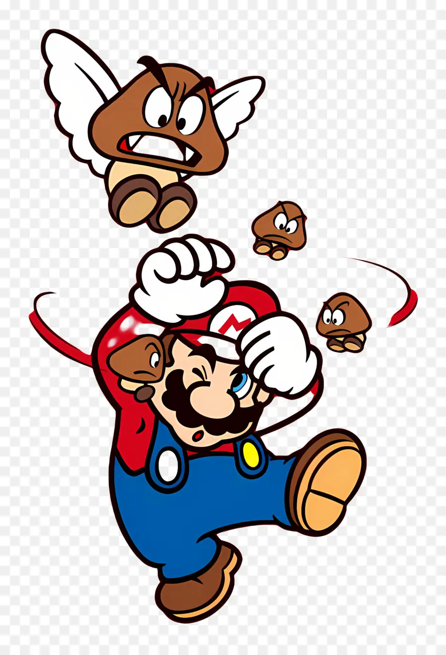 Super Mário，Mário Com Goombas PNG