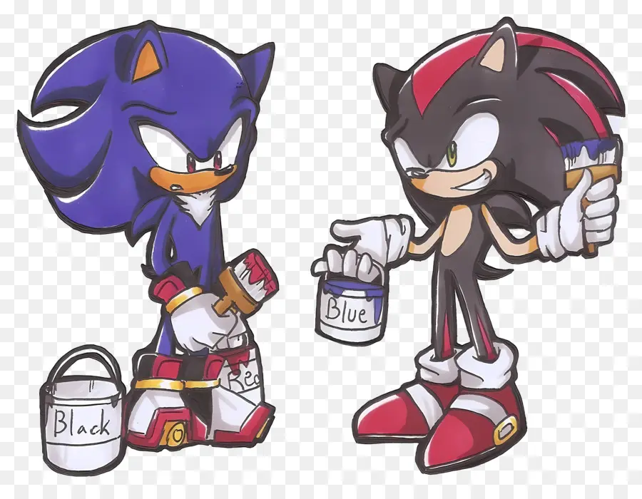 Sonic O Ouriço，Personagens Azuis E Pretos Com Tinta PNG