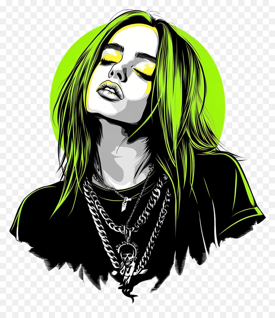 Billie Eilish，Ilustração Colorida PNG