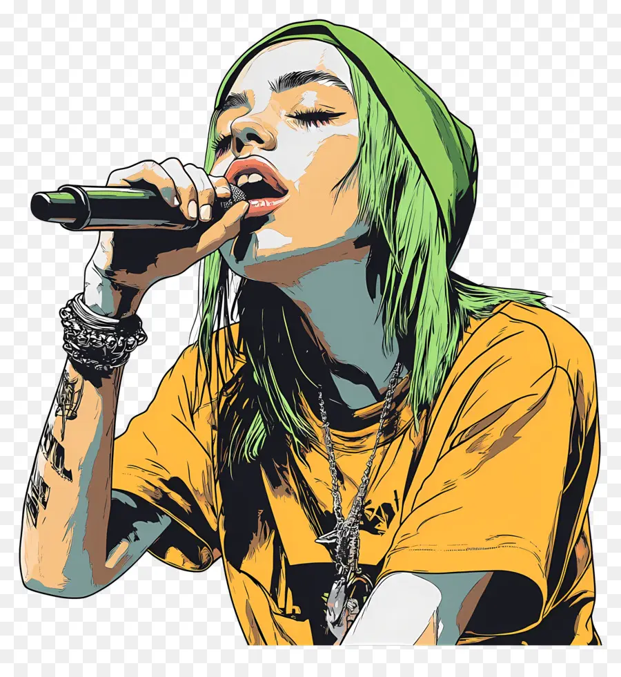 Billie Eilish，Cantor Com Microfone PNG