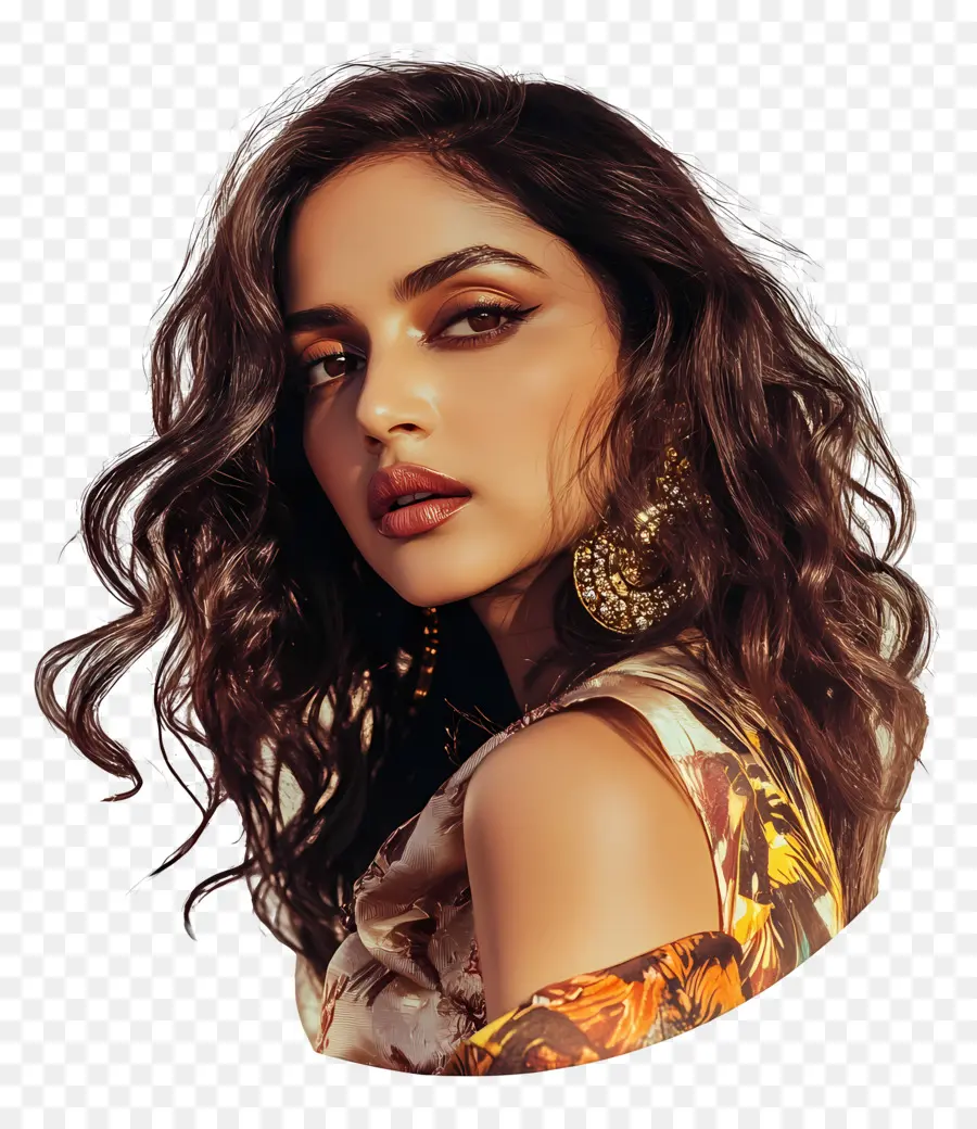 Deepika Padukone，Mulher Estilosa Com Cabelos Cacheados PNG