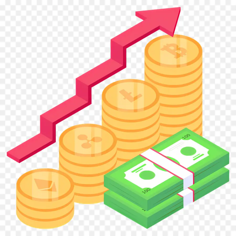 Mercado De Ações，Seta Amarela E Moedas PNG