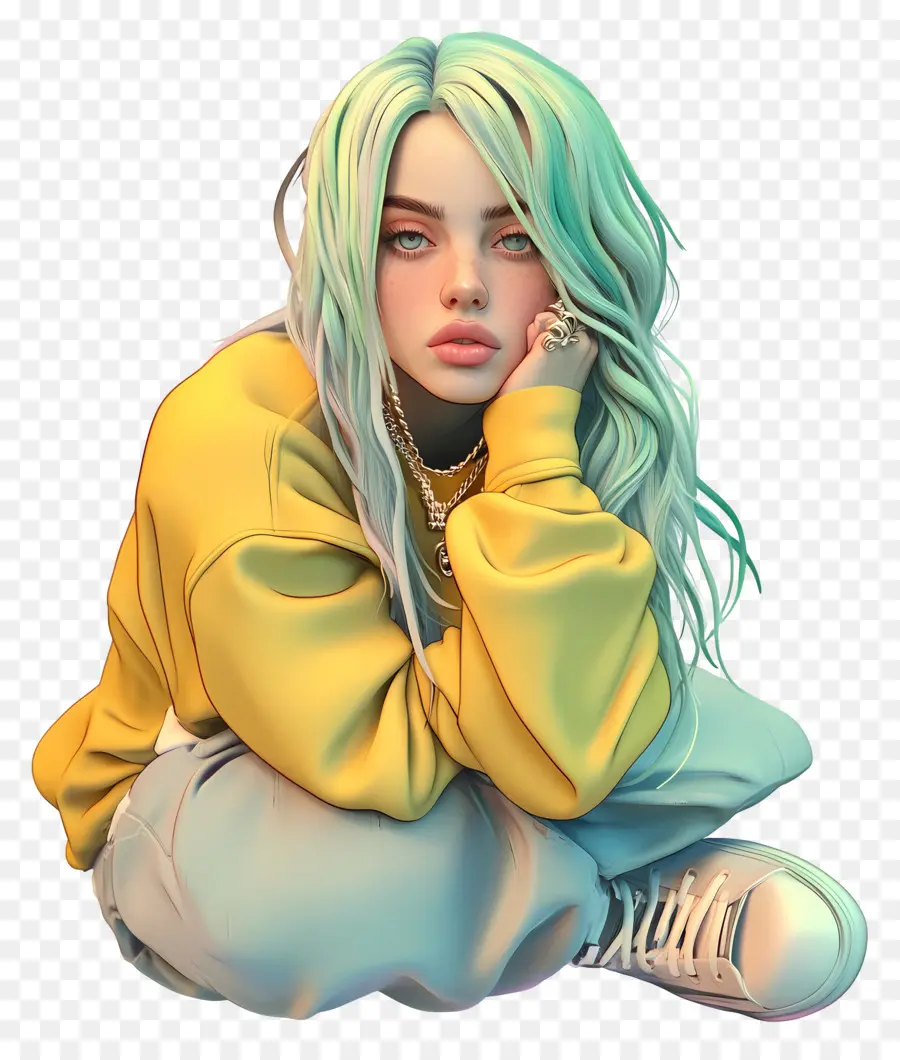 Billie Eilish，Personagem 3d Com Cabelos Coloridos PNG