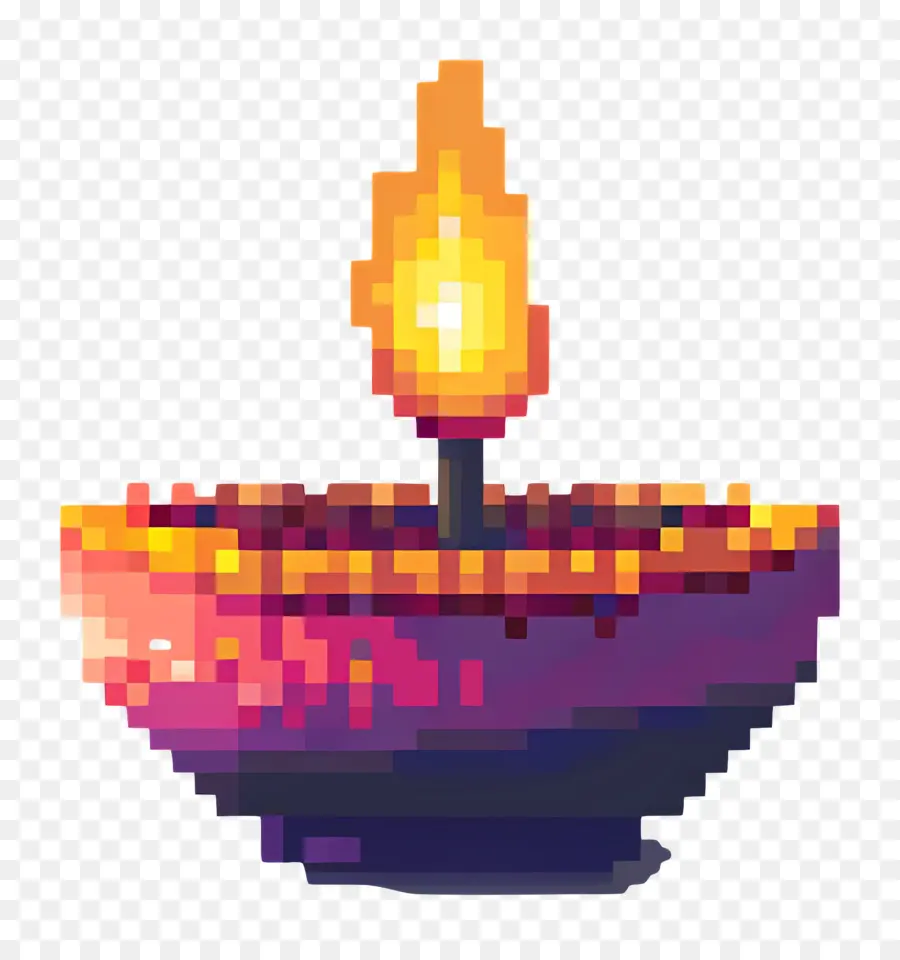 Pixel Diwali Diya，Diya Pixelizada PNG