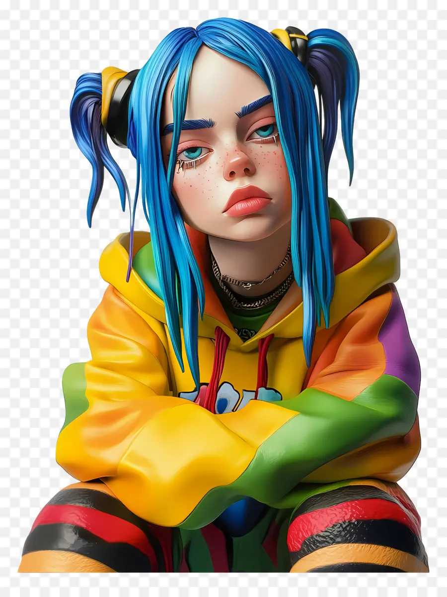 Billie Eilish，Personagem 3d Com Cabelo Azul PNG