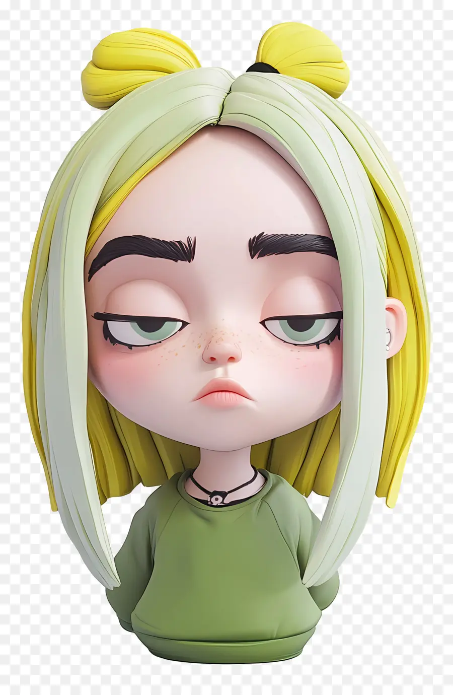 Billie Eilish，Personagem Chibi Com Cabelo Verde PNG