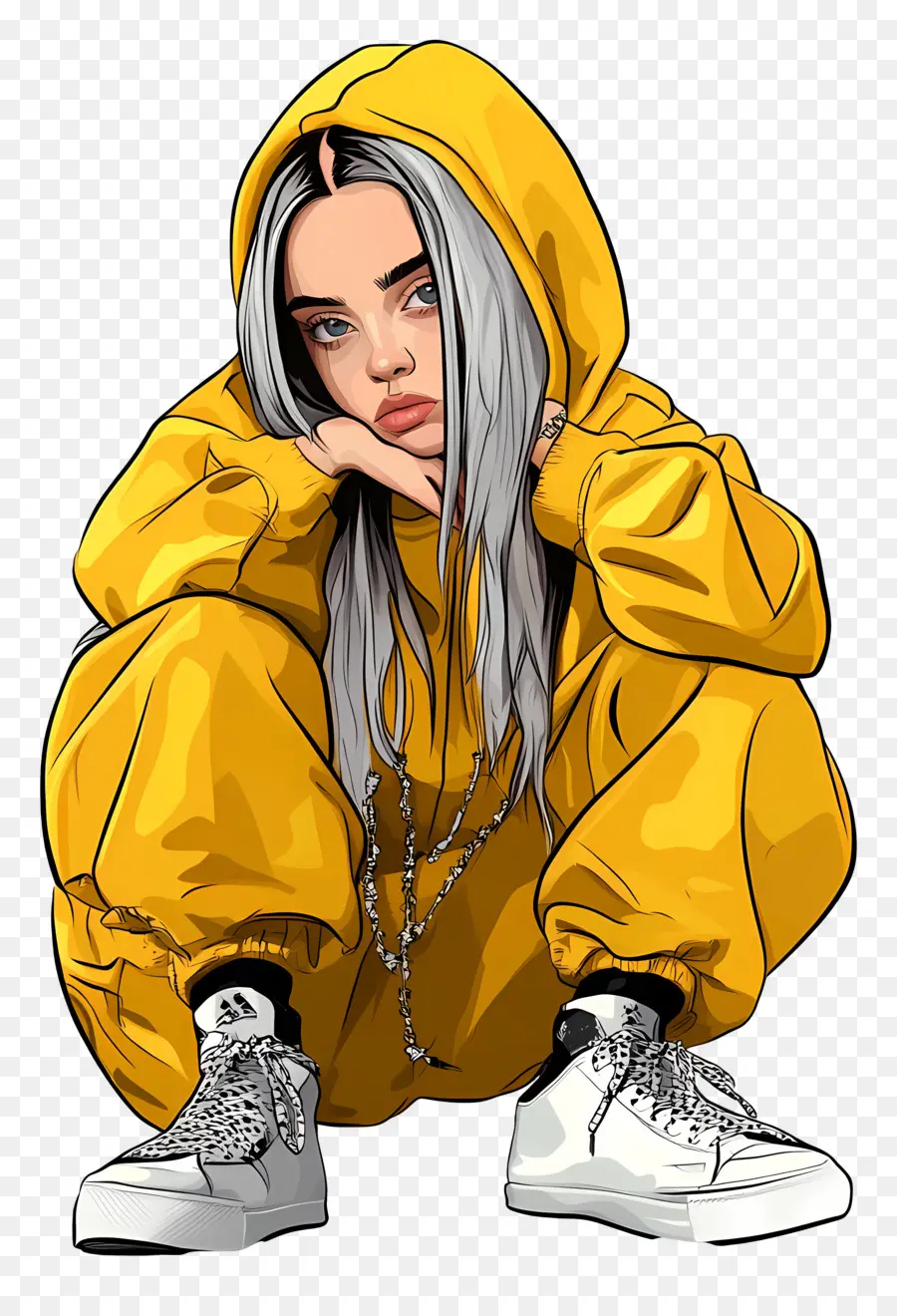 Billie Eilish，Personagem Com Capuz Amarelo PNG