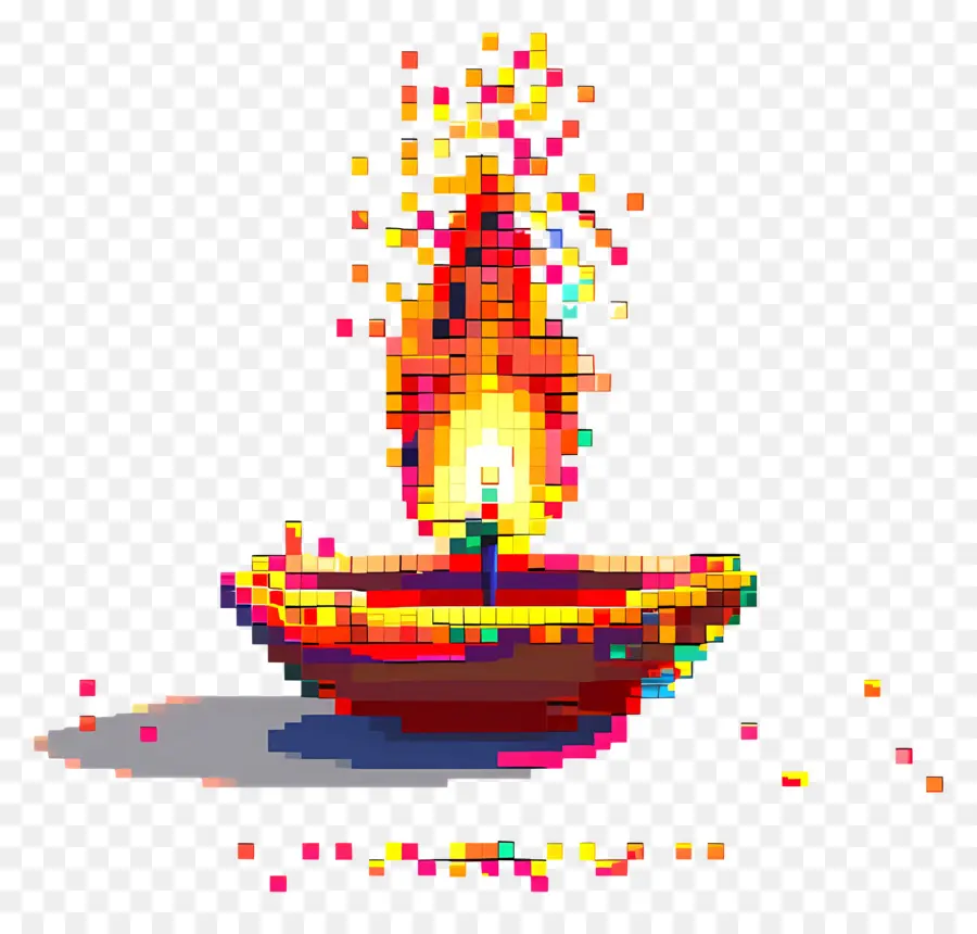 Pixel Diwali Diya，Diya Pixelizada PNG