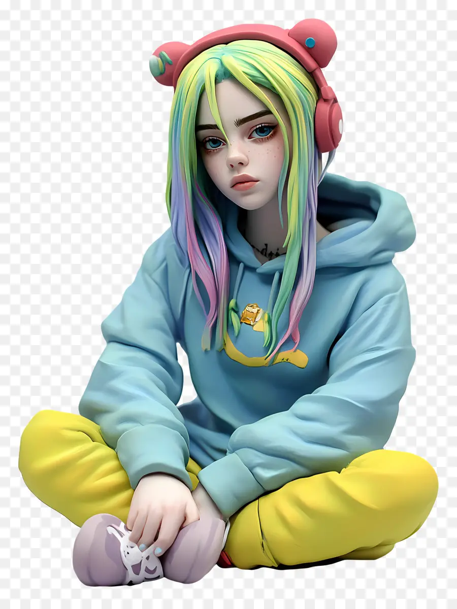 Billie Eilish，Personagem 3d Com Fones De Ouvido PNG