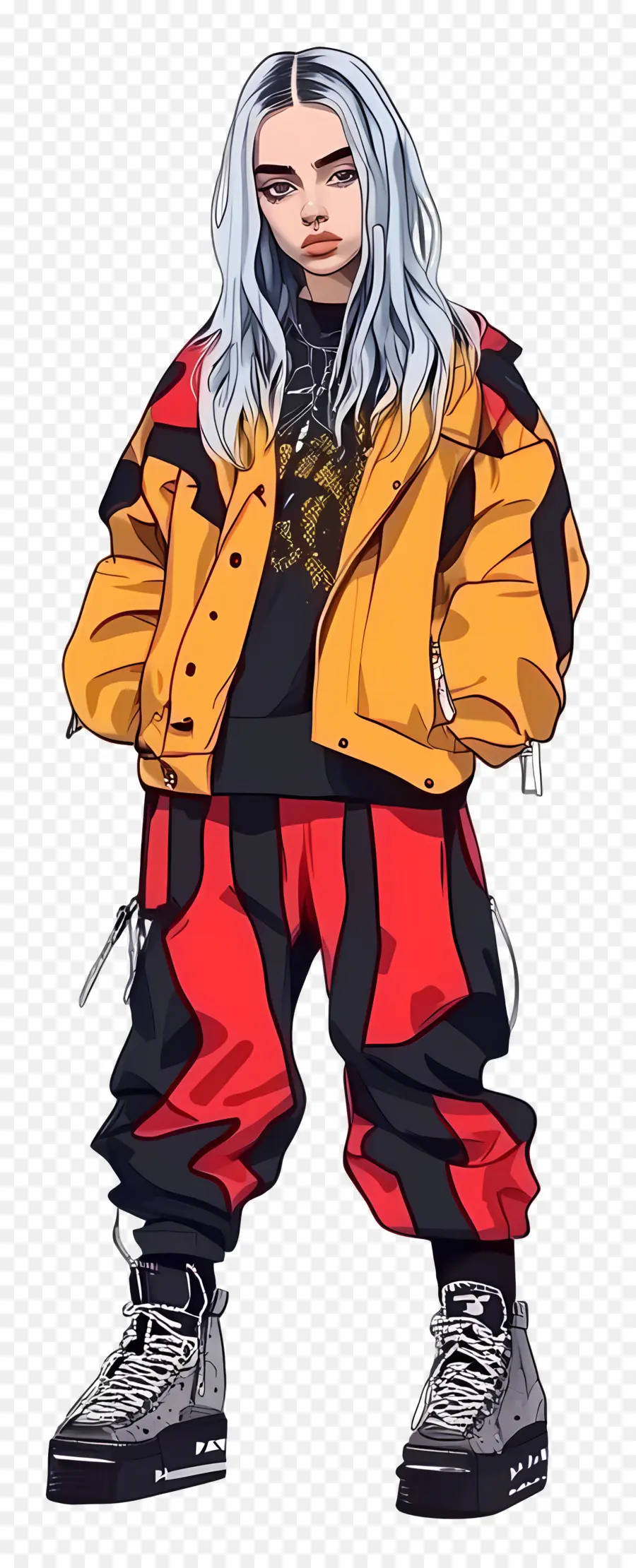 Billie Eilish，Personagem De Jaqueta Amarela PNG