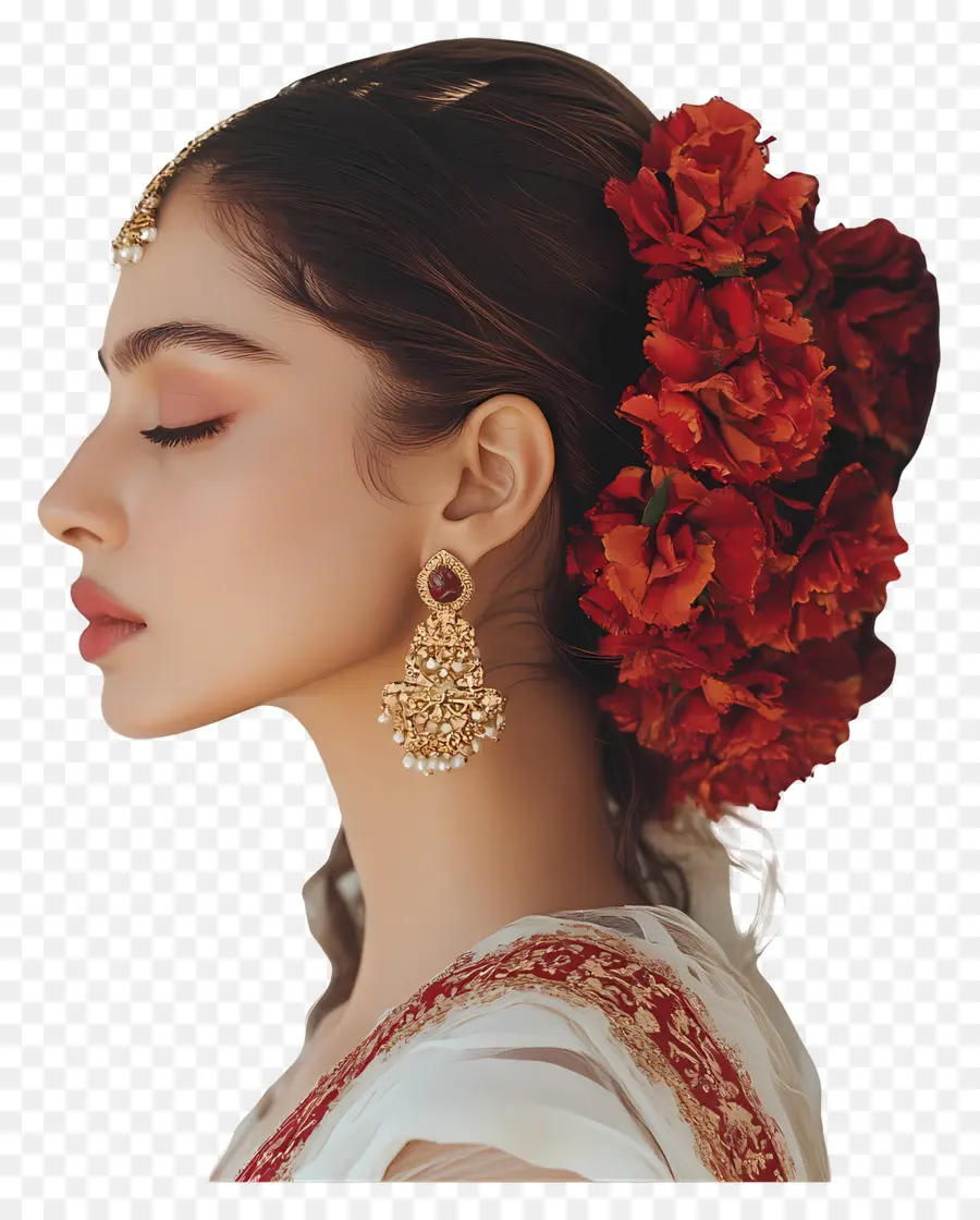 Deepika Padukone，Mulher Com Flores Vermelhas PNG