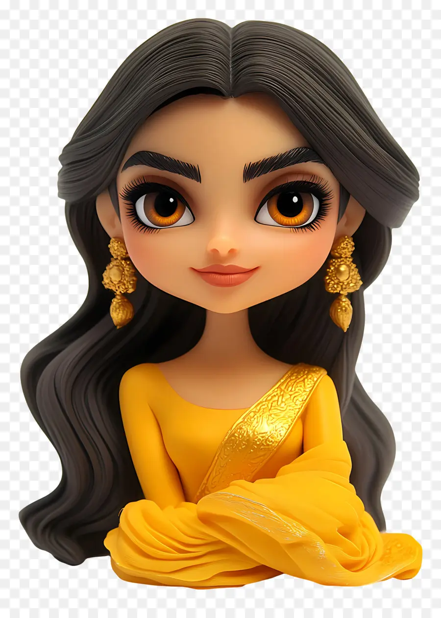 Deepika Padukone，Personagem Chibi Em Amarelo PNG