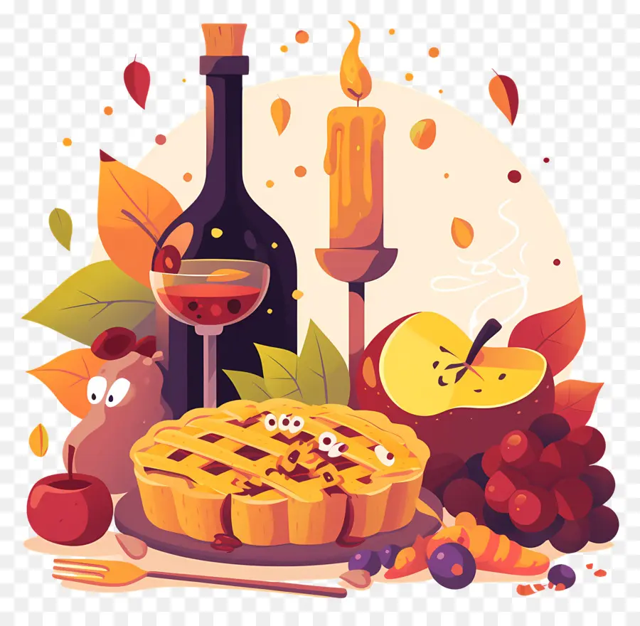 Comida De Ação De Graças，Torta De Outono E Vinho PNG