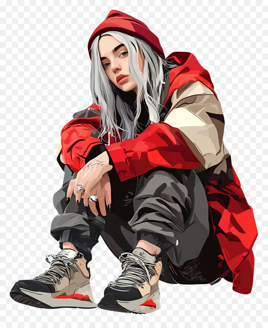 Billie Eilish，Personagem Sentado Em Vermelho PNG