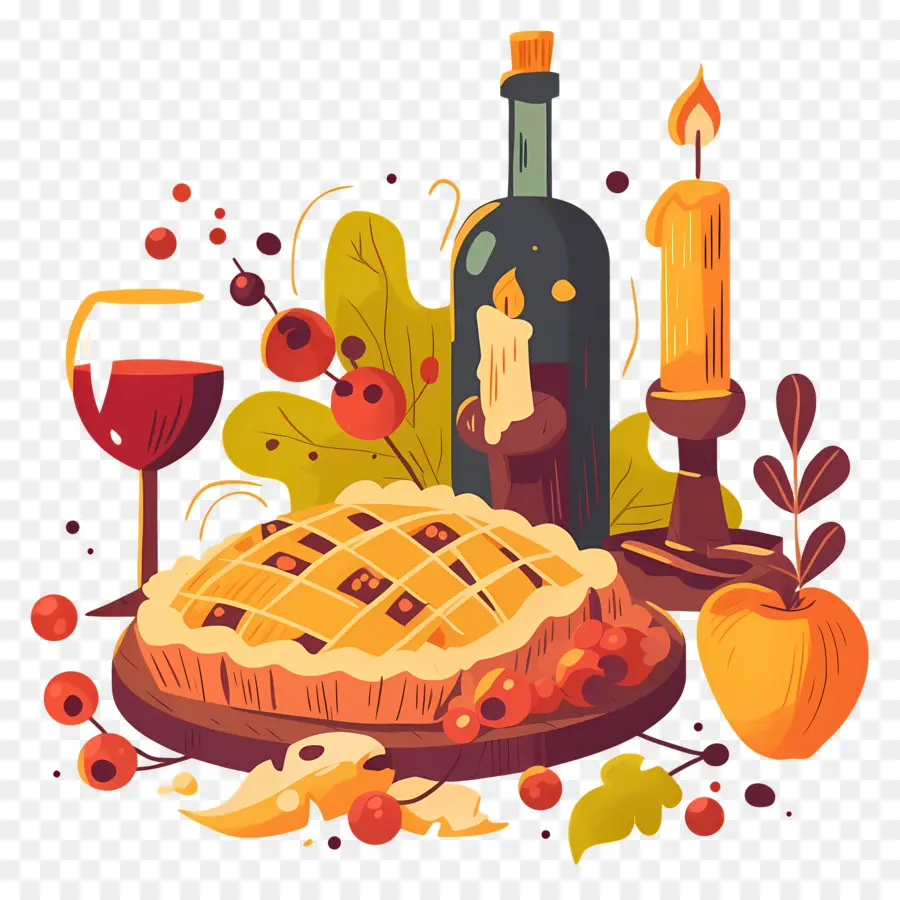 Comida De Ação De Graças，Torta E Vinho PNG