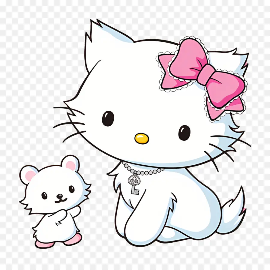 Gatinha Charmosa，Gato Branco Com Laço Rosa PNG