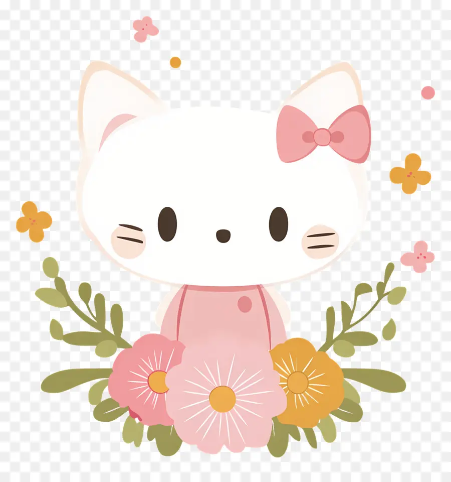 Adesivo Olá Kitty，Gato Branco Com Flores PNG