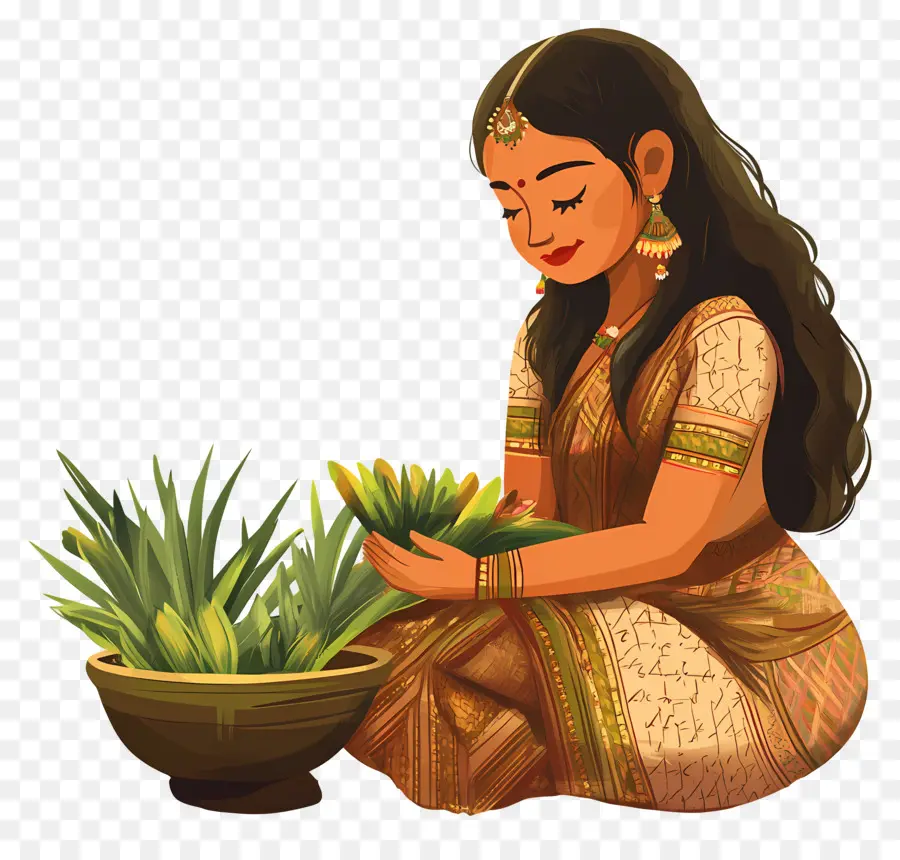 Feliz Chhath Puja，Mulher Com Ofertas PNG