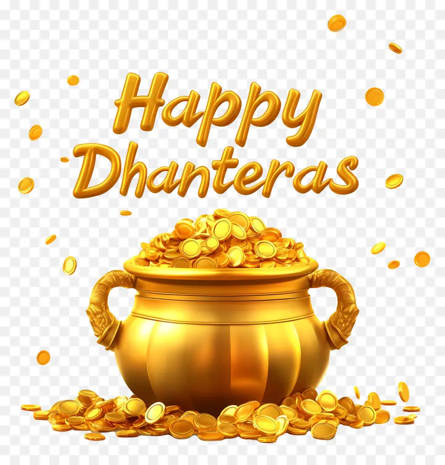 Felizes Dhanteras，Pote Vermelho De Moedas De Ouro PNG