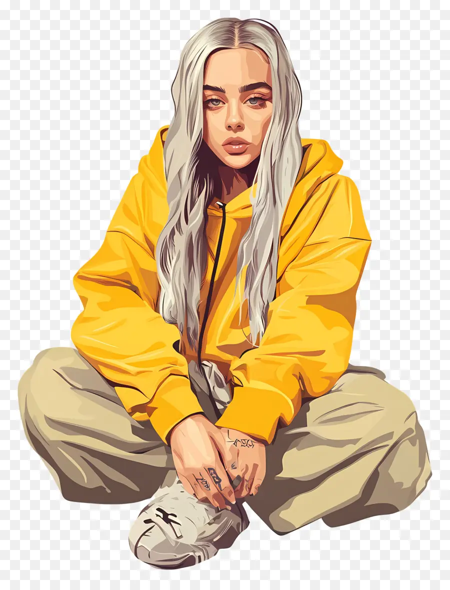 Billie Eilish，Pessoa Com Capuz Amarelo PNG