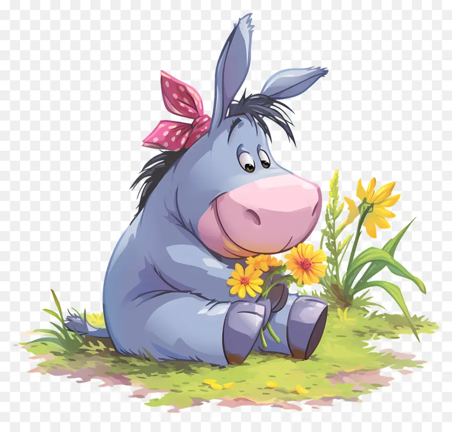 Bisonho，Burro Com Flor PNG