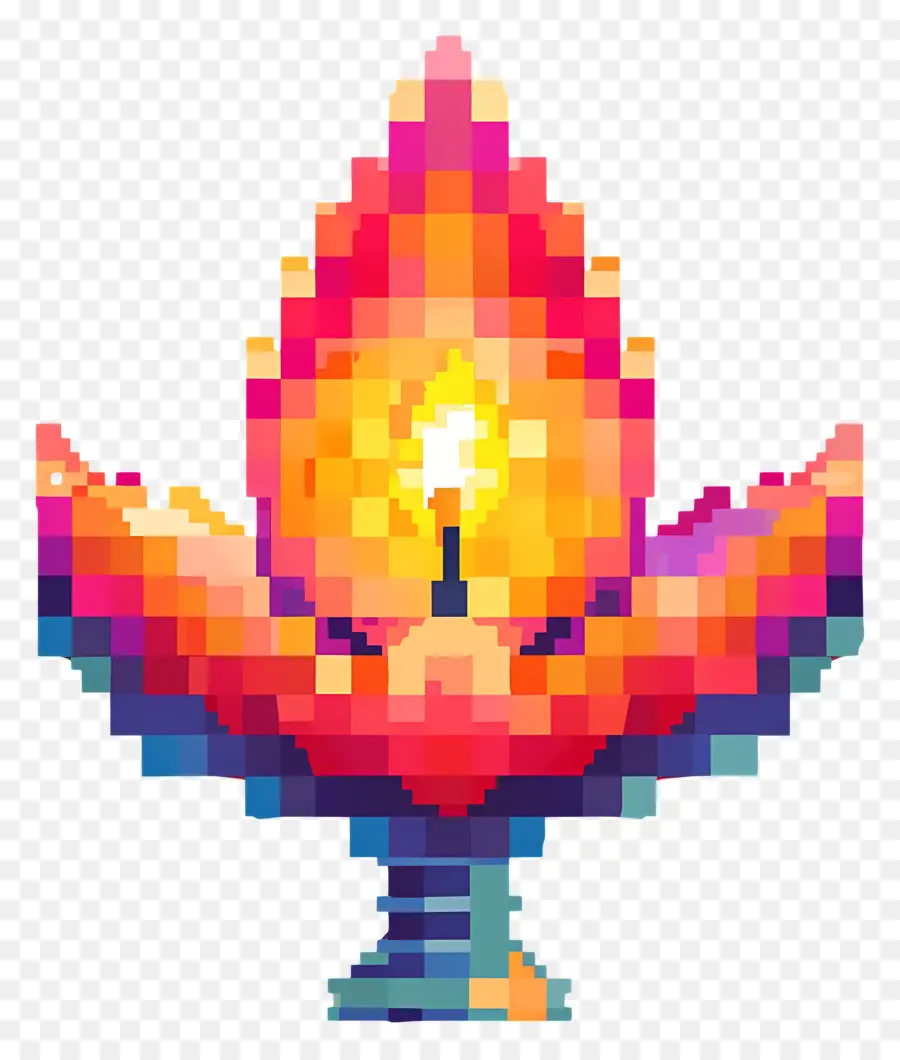 Pixel Diwali Diya，Chama Pixelizada PNG