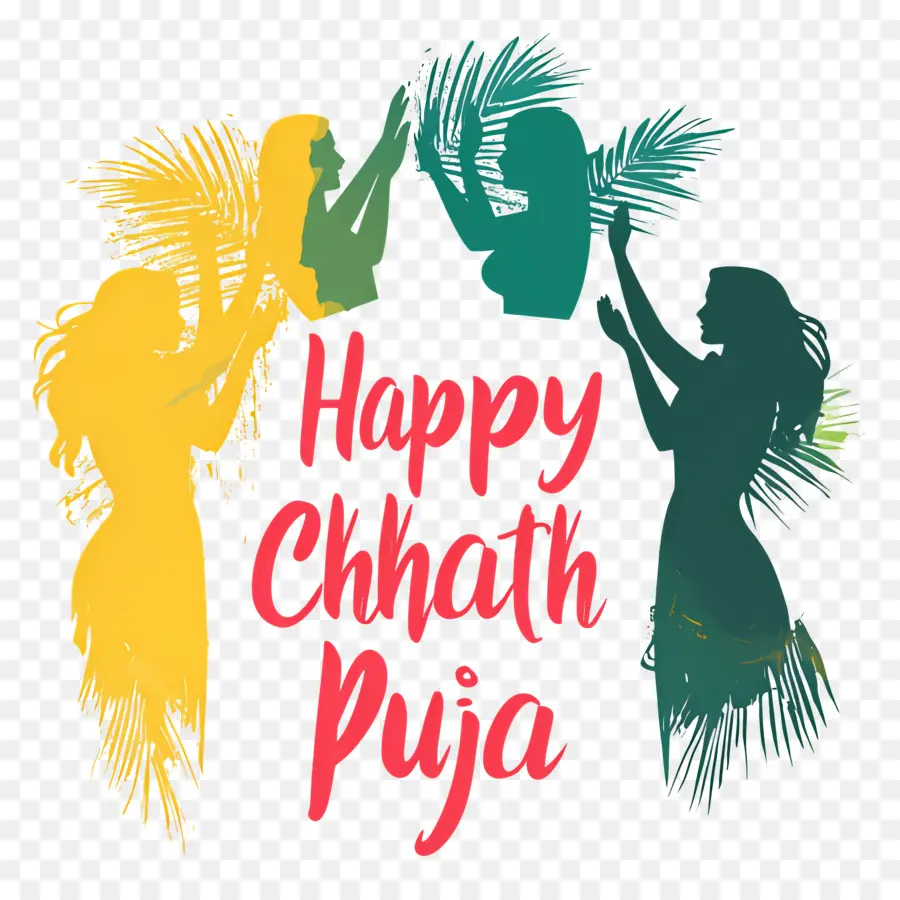 Feliz Chhath Puja，Silhuetas Com Folhas PNG