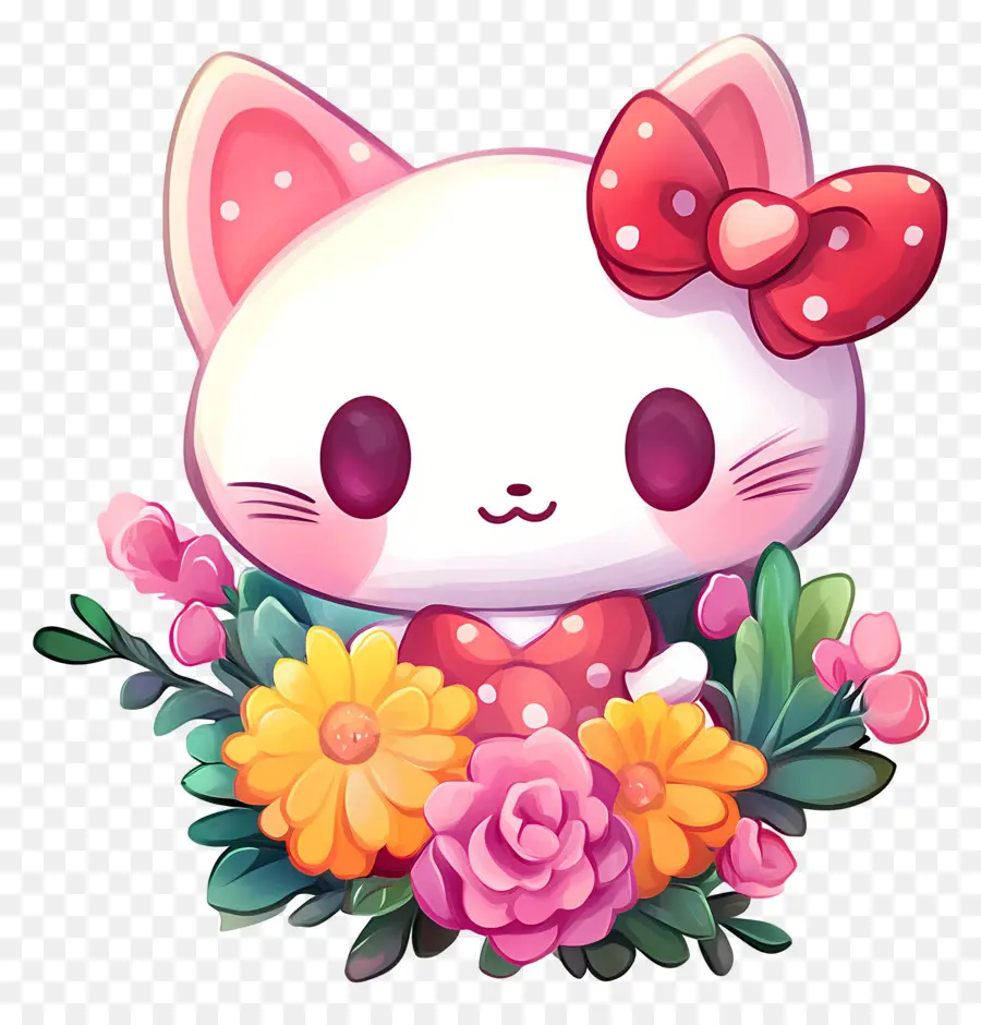 Adesivo Olá Kitty，Gato Com Flores PNG