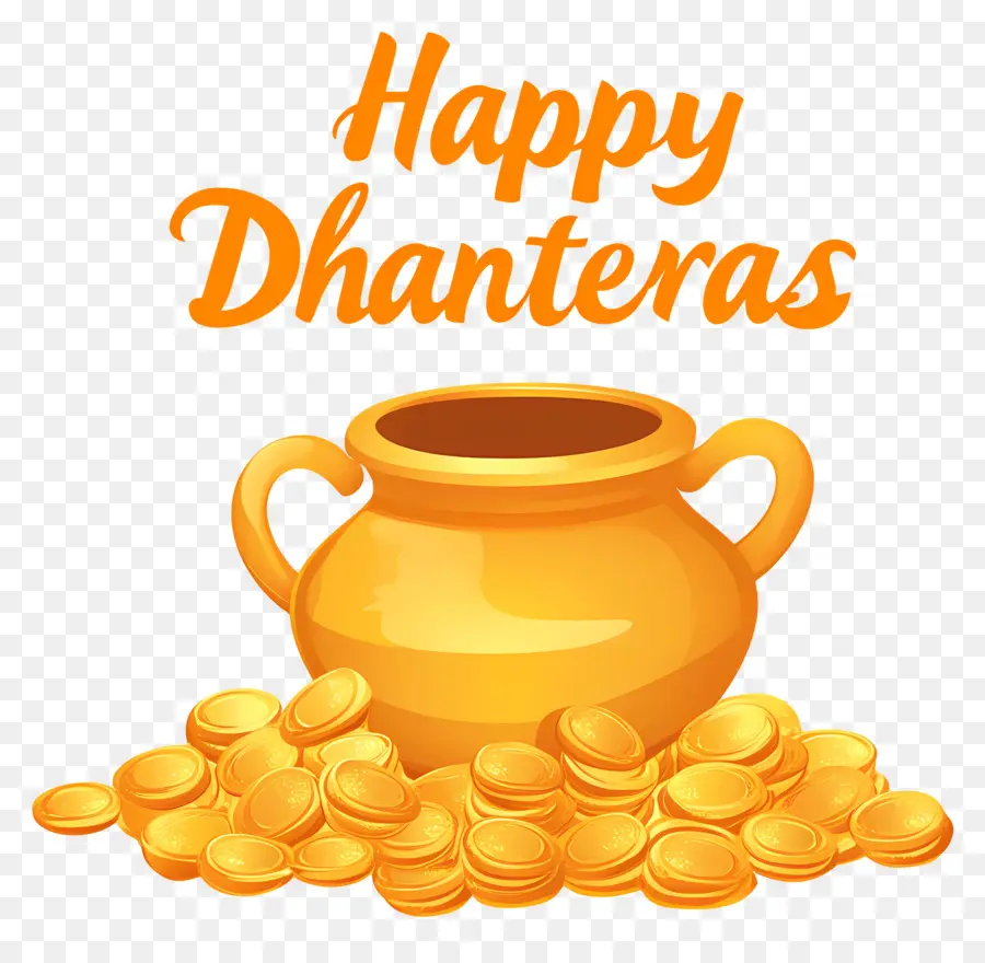 Felizes Dhanteras，Pote De Moedas De Ouro PNG