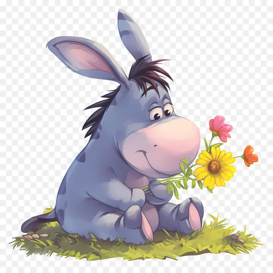 Bisonho，Burro Com Flor PNG