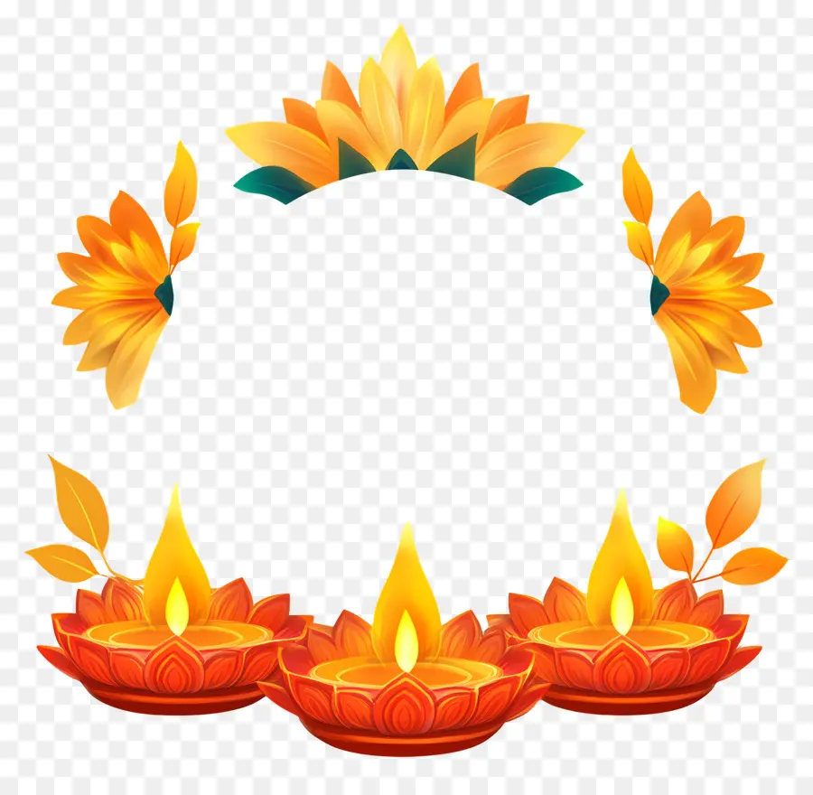 Felizes Dhanteras，Lâmpadas Diya Laranja PNG