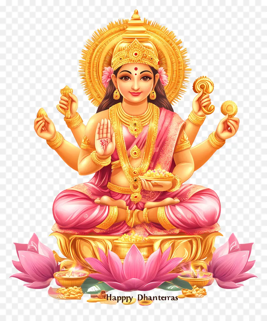 Felizes Dhanteras，Deusa Em Lótus PNG