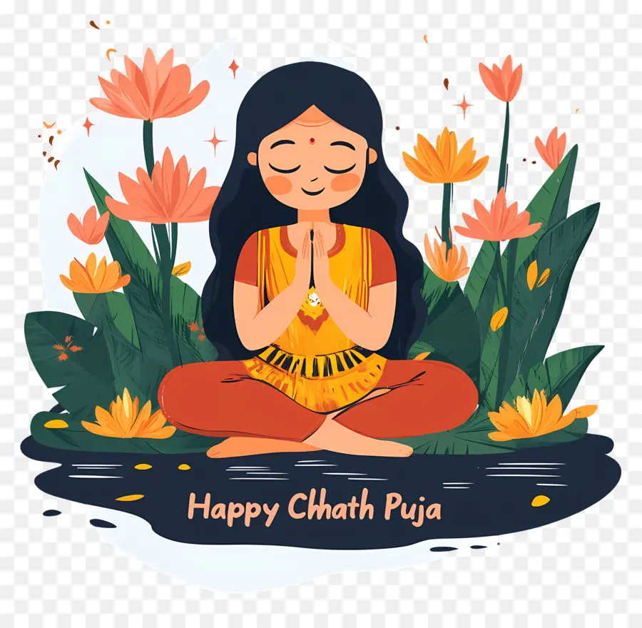 Feliz Chhath Puja，Mulher Meditando PNG