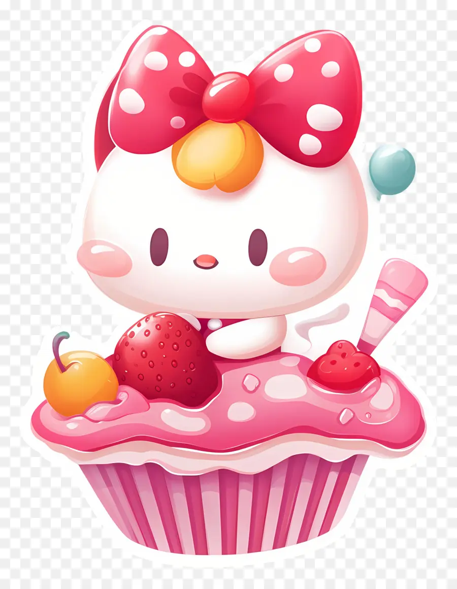 Adesivo Olá Kitty，Gato No Cupcake PNG