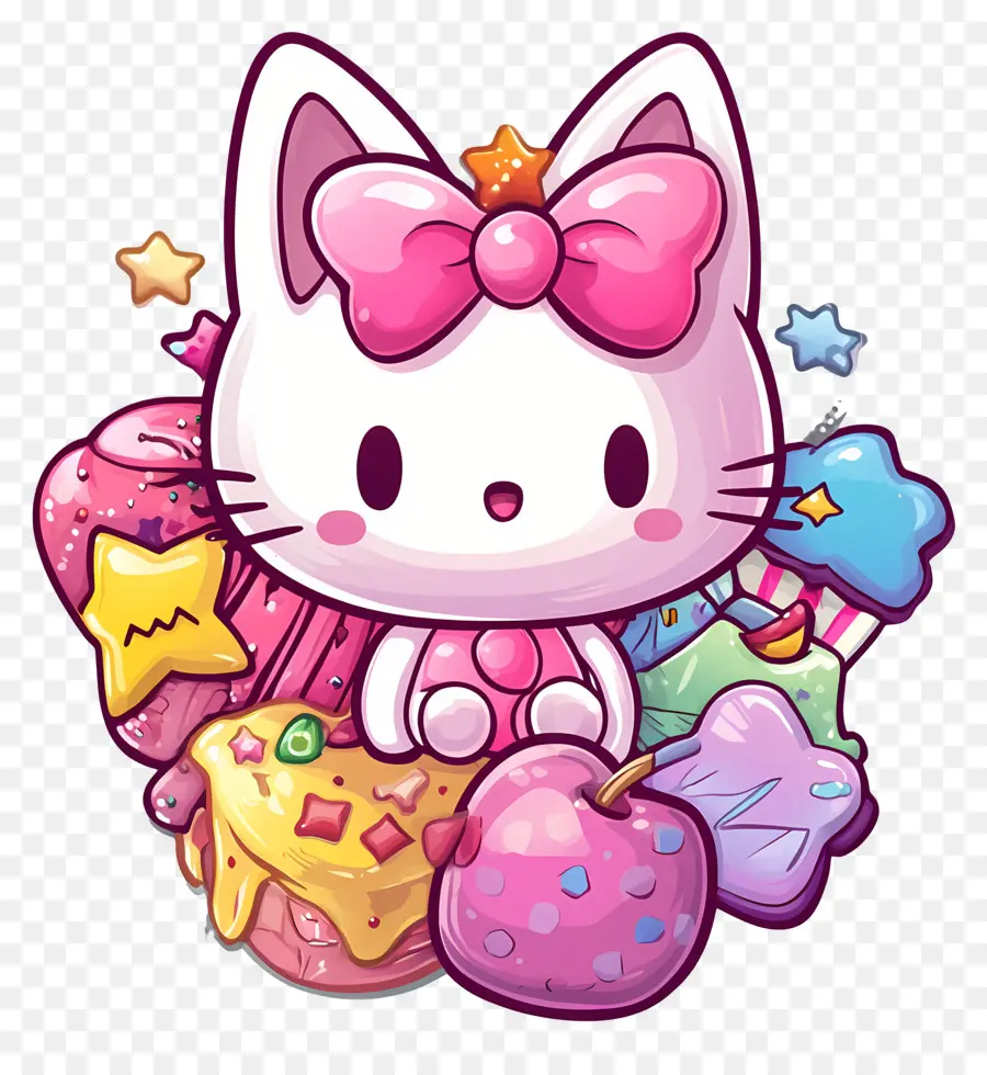 Adesivo Olá Kitty，Gato Rosa Com Estrelas PNG