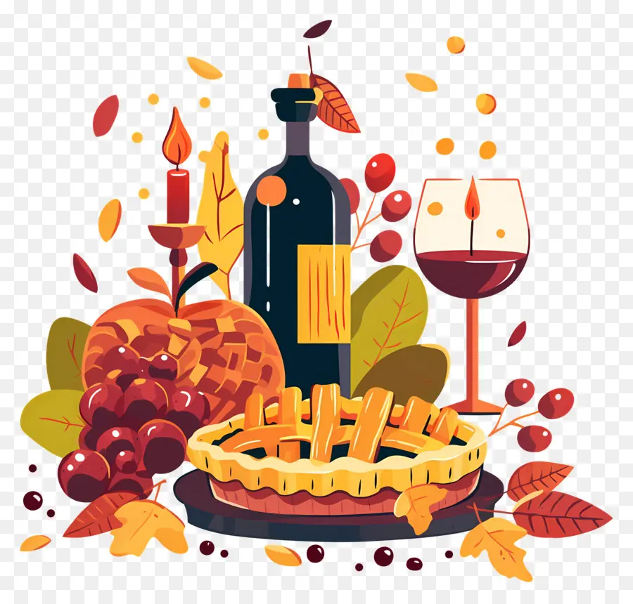 Comida De Ação De Graças，Vinho E Torta PNG